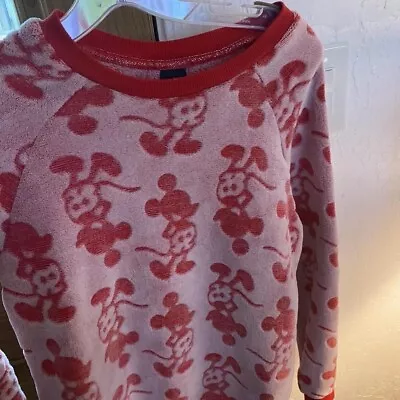 Mickey Mouse Sweater Large Red Fleece Silhouette Pullover Soft Disney • $8