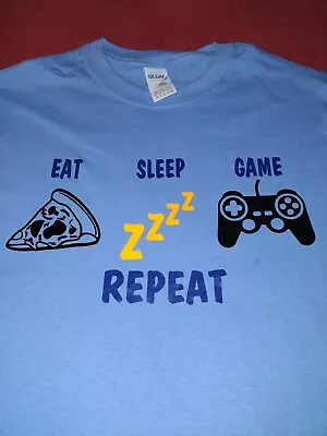 Eat Sleep Game Repeat  Funny T-shirt Brand New Small Sky Blue • £4.99