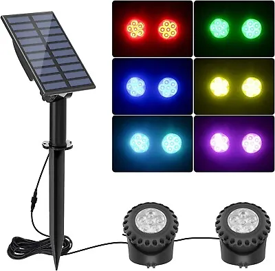 LED Solar Powered Pond Lights Waterproof IP68 Submersible Lights Color Changing • £20.99