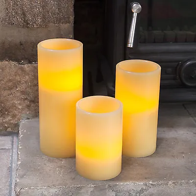 Large Battery Flickering LED Flameless Pillar Candles Real Wax 3Sizes Lights4fun • £28.99