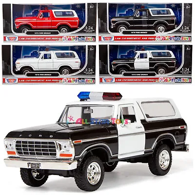 1978 Ford Bronco Custom Police Black White Red 1/24 Diecast Model MOTORMAX 76983 • $15.99