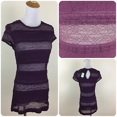 NWT GUESS By MARCIANO Sz Small Purple Textured Stretch Layered Lace Shirt • $20.42