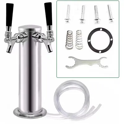 Double Tap Draft Beer Tower Bar Pub Kegerator Dual Chrome Faucet Stainless Steel • $51.30