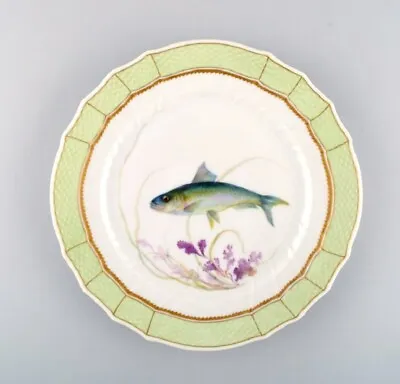 Royal Copenhagen Fish Plate With Green Edge Gold Decoration And Fish Motif. • $540