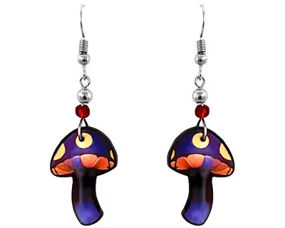 Indigo Mushroom Earrings Magic Fungi Toadstool Psychedelic Art Trippy Jewelry • $13.99