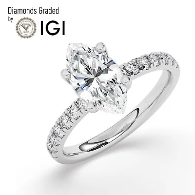 IGI  3CT Solitaire Lab-Grown Marquise Diamond Engagement Ring 950 Platinum • $5048.30