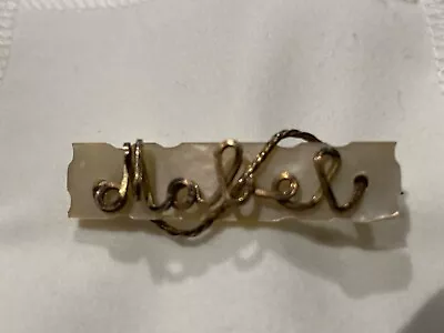 Vintage Girls Name MABEL Brooch Faux Mother Of Pearl Gold Coloured Wire 3D Name  • £7