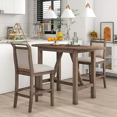 3-Piece Wood Counter Height Drop Leaf Dining Table Set W/ 2Pcs Dining Chairs • $559.90