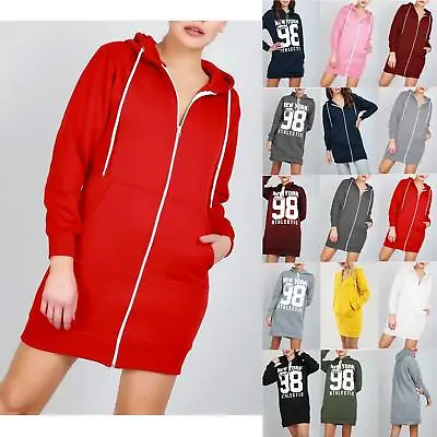 £6.49 • Buy Ladies Womens Fleece Long Sleeve Hooded Zip Up Hoodies Sweatshirt Jacket Dress