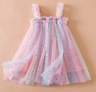 Baby Girl Birthday Dress Girls Pastel Rainbow Unicorn Dress Princess Dress • £14.99