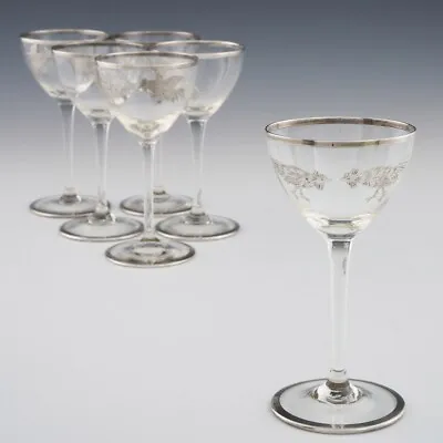 Set Of Six Nick And Nora Silver Overlay Cockfighting Glasses C1955 • £345