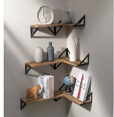 £19.92 • Buy 3x Corner Wall Shelves Industrial Wood Floating Shelf For Souvenirs Ornaments De