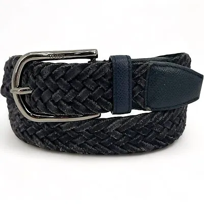 Tod's Men's Braided Woven Leather Suede Belt Navy Blue Size 38 • $145