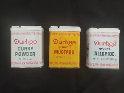 Lot Of 3 VINTAGE DURKEE SPICE TINS Allspice Mustard & Curry Powder  • $3