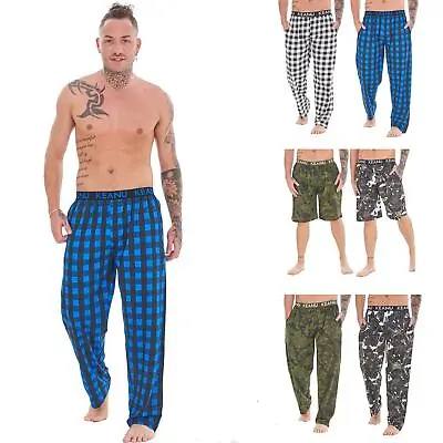 Keanu Mens 2 Pack Cotton Lounge Pants/ Camouflage Check Pyjama Bottoms Shorts • £16.99