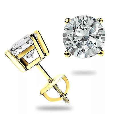 4 Ct Round Cut Moissanite FL/D Stud Earrings 14K Yellow Gold 8mm Screw Back New • $99.73