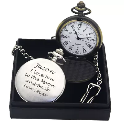 Personalised Engraved Pocket Watch For HimSon Dad Husband Birthday Wedding Gift • £9.99