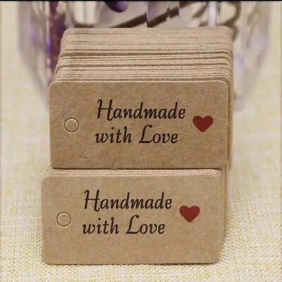 £2.95 • Buy Kraft Paper HANDMADE WITH LOVE Gift Tags Label Jewellery/Wedding 1.6x0.8 /4x2cm 