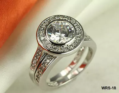 Sterling Silver Vtg Style Round Cz Bridal Engagement Wedding Halo Ring Set Sz5-9 • $17.26