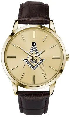 Sekonda Men's Masonic Watch Gold Dial Brown Strap 90096 • £39.99