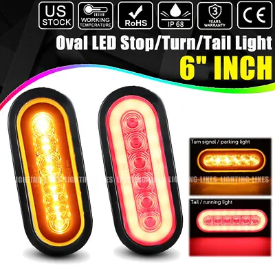 2x Trailer Truck 6 LED Sealed RED Yellow 6  Oval Stop/Turn/Tail Light Waterproof • $18.96