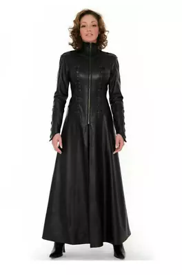 Women Real Nappa Leather Catsuit Matrix Coat Long Sleeves Sexy Dress Casual Wear • £154.26