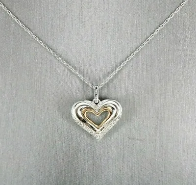Zales 10K Two Tone Rose Double Heart Diamond Pendant W/ 18  Necklace • $161.99