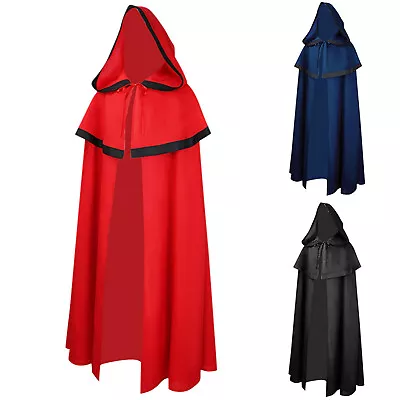 Medieval Cape Mens Halloween Cape Costume Men Cosplay Hooded Cloak Coat Jackets • $69.39