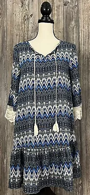 YA Los Angeles Dress Crochet Trim Tassels Boho  Medium Style #19923 • $13