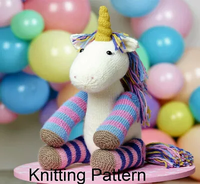 KNITTING PATTERN Baby Girls Cute Unicorn Soft Toy DK 45cm ( Sitting ) Rainbow • £2.15