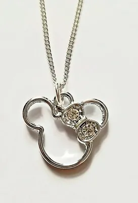 Silver Minnie Mouse Crystal Clear CZ Pendant On Silver Necklace Chain!! • $9