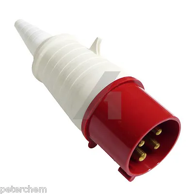 16 Amp 4 Pin 3P+E Plug Three Phase 380 - 415 Volt Weatherproof IP44 16A Red • £7.95