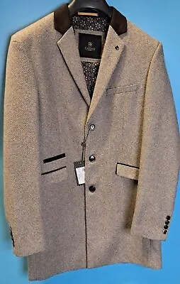 Formal Wear  Mens 3/4  Length Overcoat Tan With Brown Suede Collar All Occasions • £99.99