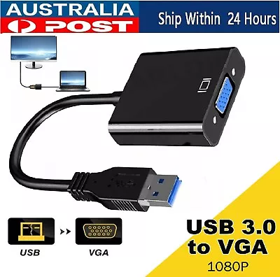 USB To VGA Adapter Multi-Display External Video Converter Cable For Laptop PC AU • $22.49