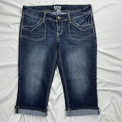 Mudd Capri Jeans Juniors Sz. 15 Cuffed 8.5  Rise Cotton Blend Blue Denim • $11.04