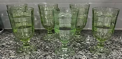 Martha Stewart Everyday Goblets Green Horizontal Band Iced Tea Glasses Set Of 6 • $31.20