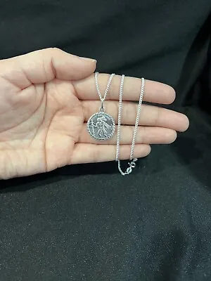 925 Sterling Silver Mens St Christopher San Cristobal & Curb Chain 18 20 22 24 • $45