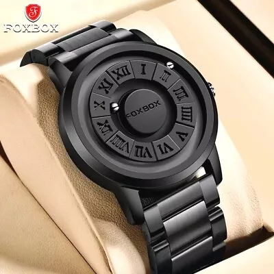 Mens Military Luxury Watch Magnetic Stainless Steel Quartz Waterproof Wristwatch • £28.89