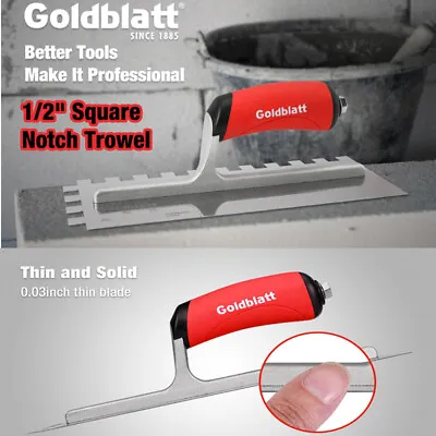 Goldblatt 1/2  Square Notch Trowel Stainless Steel Masonry Tile Installation Set • $24.99