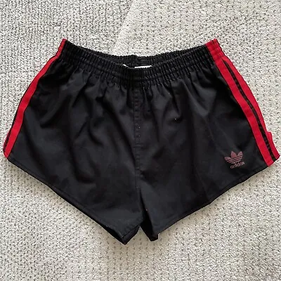 Vintage 70s 80s Adidas Medium Black Red Stripe Track Shorts Made In USA Sprinter • $132.48