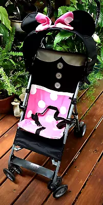 Collapsable Umbrella Stroller - Disney's Minnie Mouse Pink & Black W/Ears & Bow • $14.99