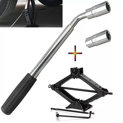 Wheel Lug Wrench 17 19 21 23mm +  2 Ton Scissor Jack W/Handle Spare Tire Repair • $42.99