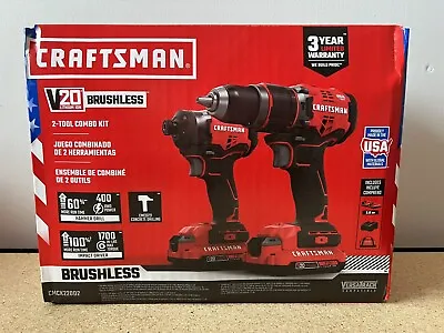 CRAFTSMAN V20 Brushless Hammer Drill & Impact Kit CMCK220D2 W/ Two 2ah Batteries • $189