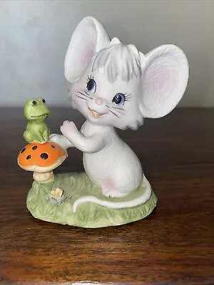 Vintage Enesco Figurine Mouse With Frog On Mushroom • $12.50