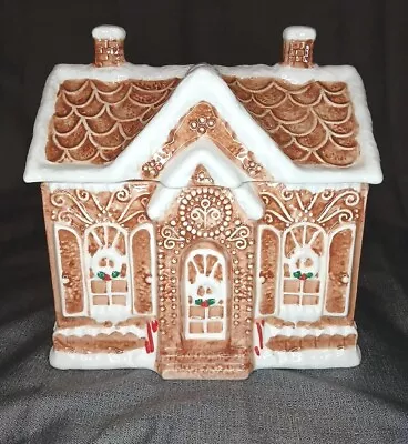 MARTHA STEWART Ceramic Two Piece Cookie Jar Gingerbread House With Lid Christmas • $55