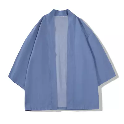 Japanese Men Kimono Top Cardigan Jacket Coat Yukata Outwear Plain Casual Loose • £19.94
