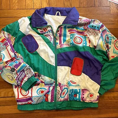 90s Vintage Casual Isle Wind Breaker Windbreaker Jacket Coat Colorful Shapes S? • $28.50