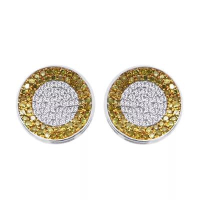 2/5 Ct Yellow & Simulated 14K White Gold Plated Micro Pave Cluster Stud Earrings • $125.07