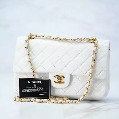 Chanel Double Flap Lambskin Matelasse 25 White Chain Shoulder Bag 1510614 RankAB • $3909.91
