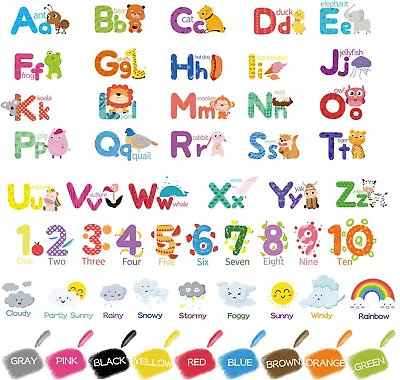 Hianjoo Learning Alphabet Numbers Color Wall Stickers Weather Wall Stickers And • £13.13